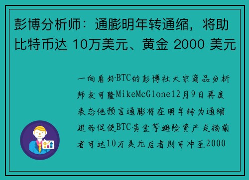 彭博分析师：通膨明年转通缩，将助比特币达 10万美元、黄金 2000 美元